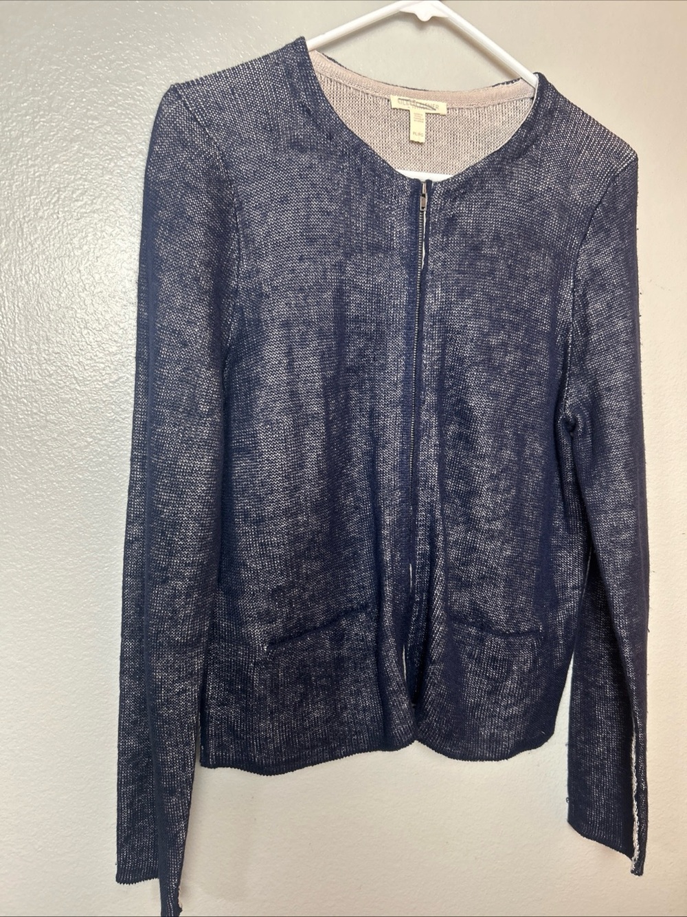 Eileen Fisher Blue Organic Linen Full Zip Cardigan Sweater Women’s Plus Size PL